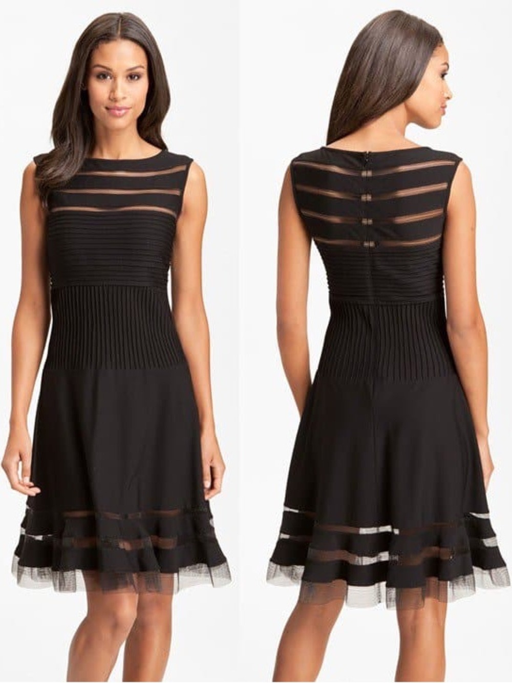 Tadashi Shoji cocktail dress black fit-and-flare silhouette size XS